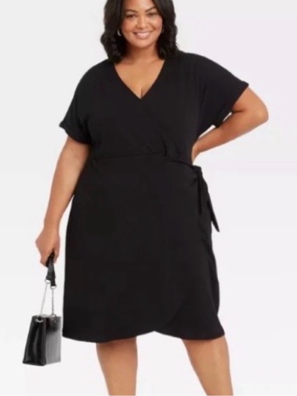 Ava & Viv Black V-Neck Wrap Midi Dress